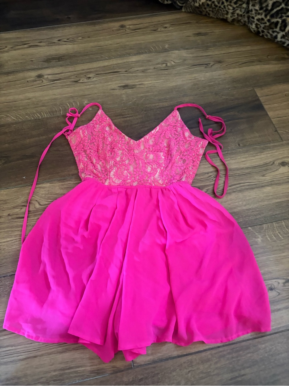 Miss Avenue Hot Pink Lace Bodice Backless Party Dress